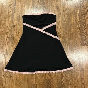 Tiger Mist Ochre black strapless mini dress with pink lace trim Size small